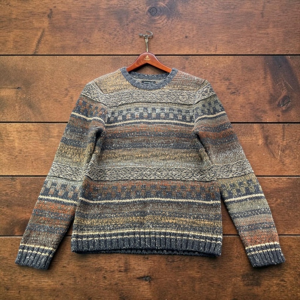 Treasure & Bond Mens Fair Isle Striped Marled Knit Crewneck Sweater Wool Blend M
